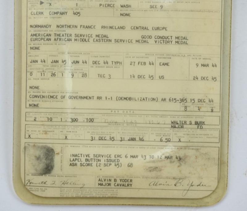 US WW2 Pocket Honorable Discharge Pass