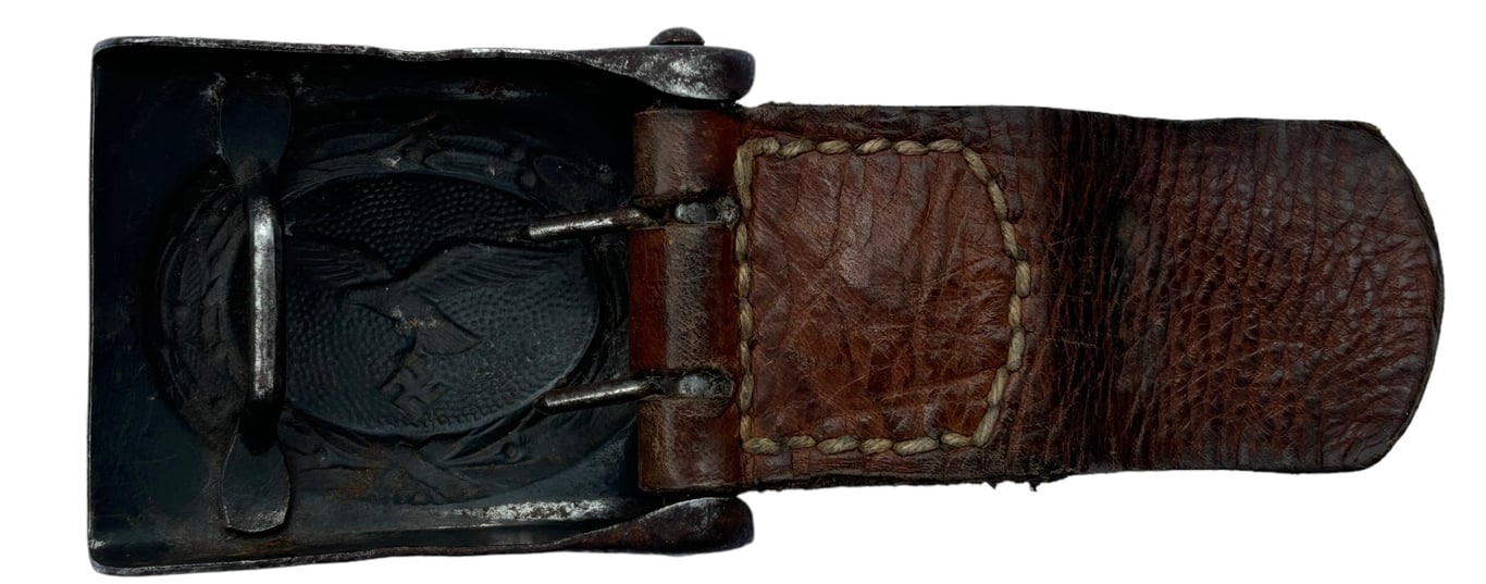 Luftwaffe dark brown leather tabbed belt buckle marked "Bruder Schneider Wien, 1940"