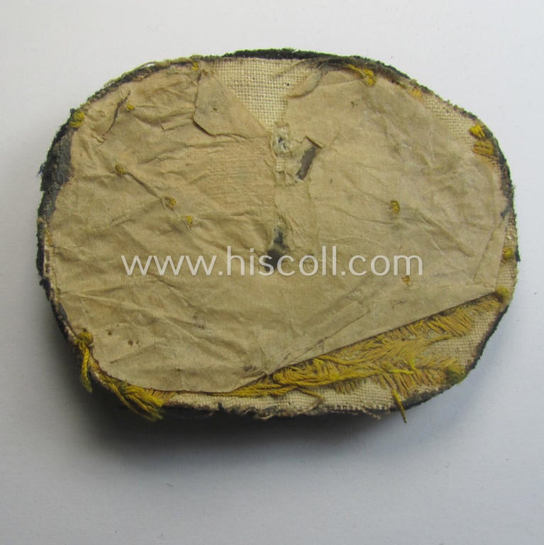 WH (Kriegsmarine) officers'-type, (partly) hand-embroidered cap-cocarde (ie: 'Kokarde für Schirmmütze') that comes in an overall nice - (I deem clearly used- ie. once-visor-cap-attached-), condition