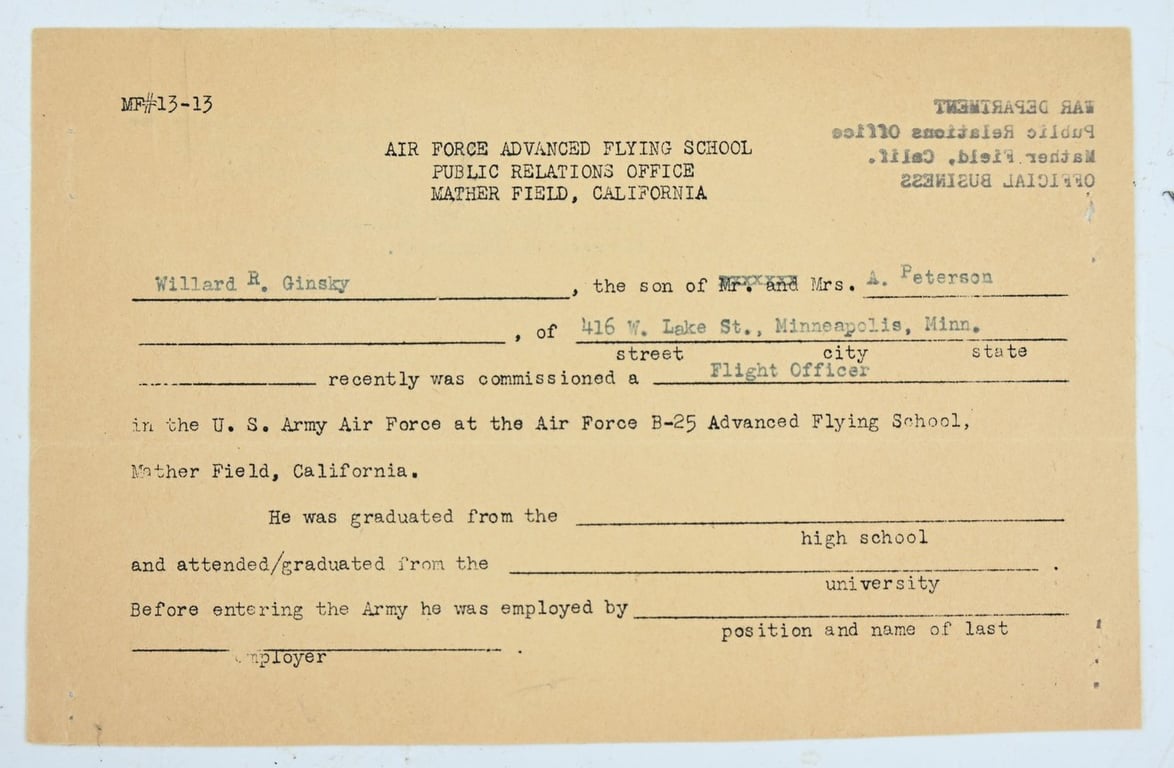 USAAF WW2 Promotion Papers with Picture
