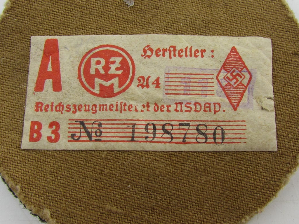 Hitler Jugend or Jungvolk arm rank patch with RZM Label