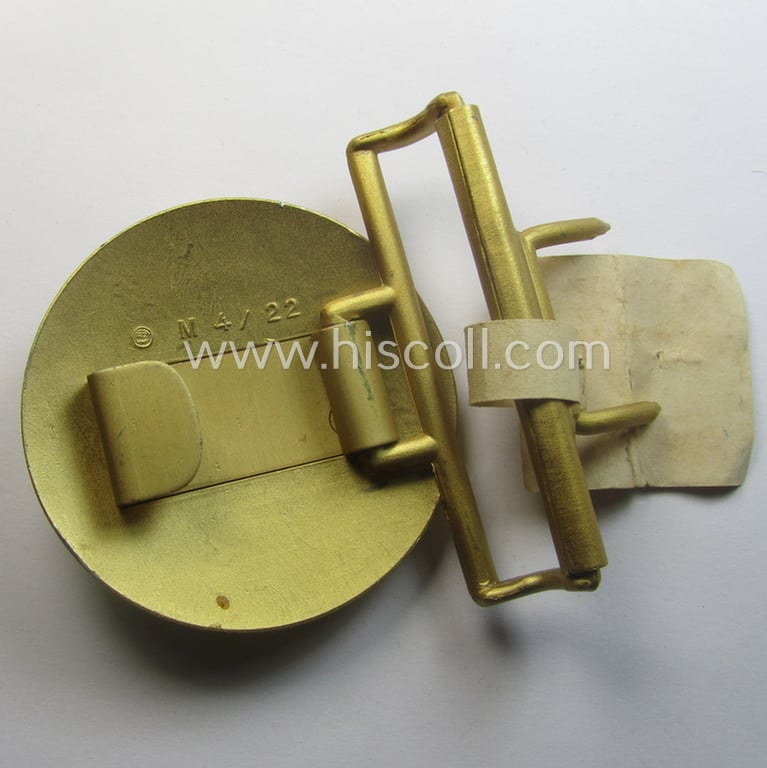 'Virtually mint', 'N.S.D.A.P.'- (ie. 'politischen Leiter'-) related bright golden-toned- and/or aluminium-based belt-buckle being a maker- (ie. 'RzM' - 'M4/22'-) marked example