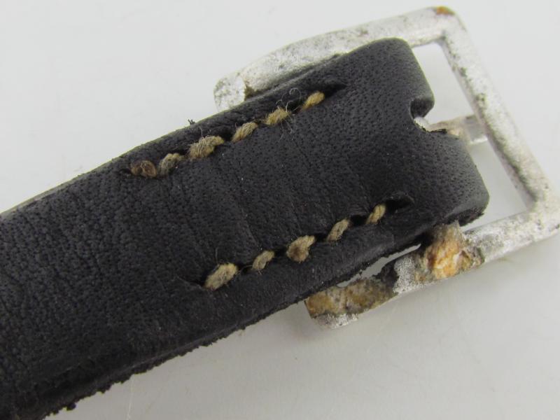 Early German helmet chin strap with aluminum buckle