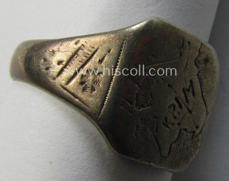 WH (LW-, Heeres- etc.) related, metal-based (I deem genuine silver-based) so-called: 'souvenir'-ring from the Russian campaign depicting the engraved outline of the: 'Krim'-peninsula