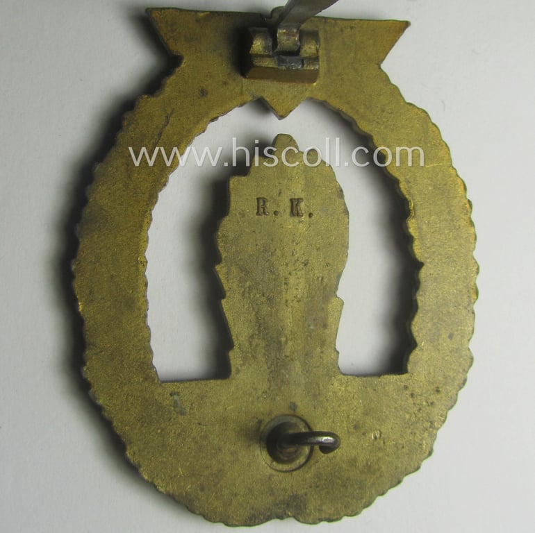 WH (Kriegsmarine) 'Kriegsabzeichen für Minensuch-, U-Boot-Jagd und Sicherungs-Verbände' being a very detailed and neatly maker- (ie. R.K.-) marked and/or: 'Feinzink'-based example