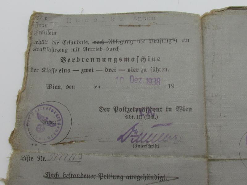 Führerschein 1938 (Drivers Licence) with photo