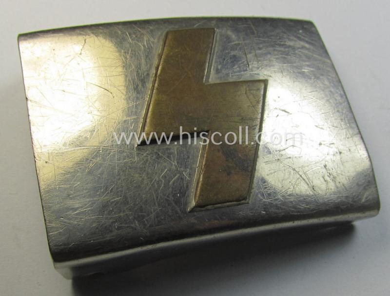 Attractive, DJ (ie. 'Deutsches Jungvolk') silver-coloured- (ie. typical nickle-chromed) belt-buckle (ie. 'Koppelschloss') being a non-maker-marked example that comes in a just moderately used- ie. truly worn, condition