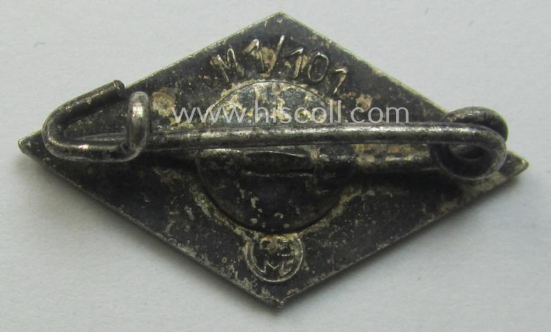 HJ (ie. 'Hitlerjugend') enamelled lapel-pin (ie.: 'Raute') with a: 'RzM - M1/101'-makers'-designation