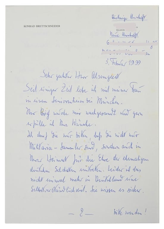 Signature of Wehrmacht Heer KC Recipient 'Konrad Brettschneider'