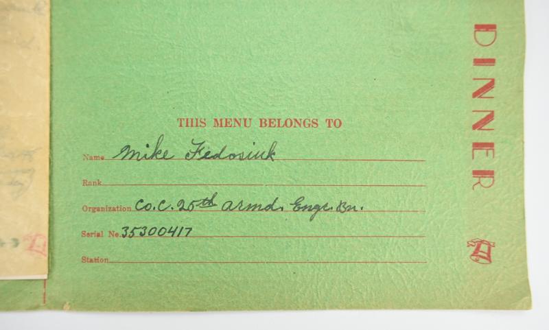 US WW2 25th Armored Engineer Bn Christmas Dinner Card