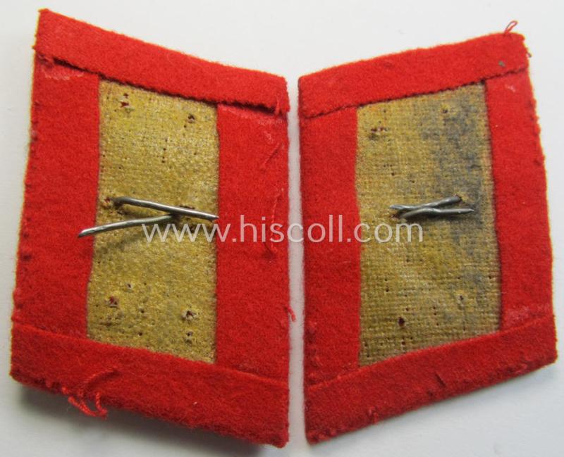 Truly worn - and fully matching! - pair of WH (Luftwaffe) bright-red-coloured, EM- (ie. NCO-) type collar-patches (ie. 'Kragenspiegel') as was intended for usage by a member within a: 'Flak-Artillerie'-regiment ie. unit