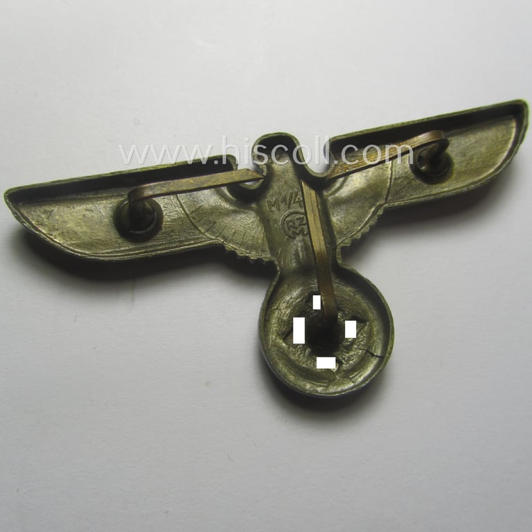 Golden-toned- and/or: zinc- (ie. laquered 'Feinzink'-based - (political-styled) visor- (ie. 'Schirmmützen'-) cap-eagle that is neatly: 'RzM' and/or 'M1/49' marked