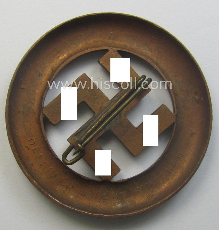 N.S.D.A.P.-related 'Tagungs- o. Veranstaltungsabzeichen' (also referred to as: 'Gau München'-honorary-badge) being a maker- (ie. 'Deschler'-) marked example showing the text: 'Und Ihr habt doch gesiegt - 1933!'