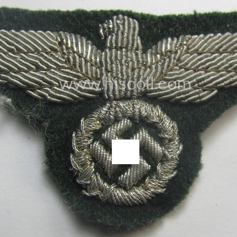 Stunning - and very scarcely encountered! - officers'-pattern, (I deem) 'Reichsbund Deutsche Jägerschaft' (ie. 'DJV') visor-cap eagle being a neatly hand-embroidered- and/or luxuriously-styled example
