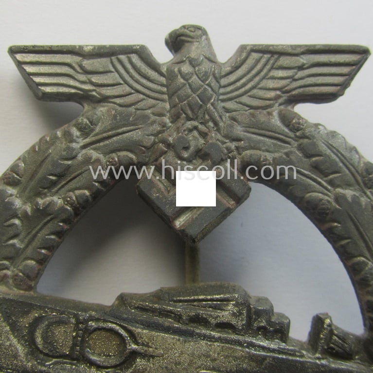 WH (Kriegsmarine) so-called: 'Kriegsabzeichen für Schnellboote - 2. Modell' (or: E-boat-war-badge of the 2nd model) being a maker- (ie. 'RS'-) marked example as was produced by the: 'Rudolf Souval'-company