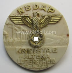 Commemorative, beige-coloured 'N.S.D.A.P.'-related 'tinnie' being a maker- (ie....