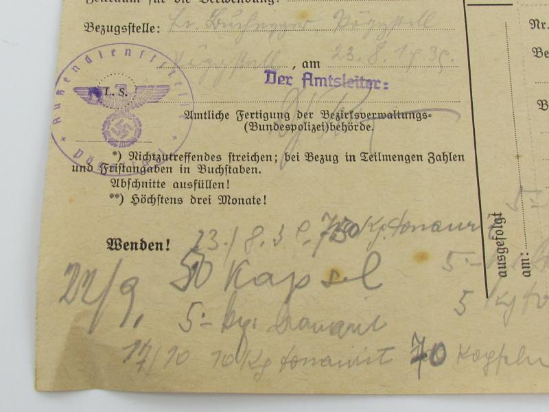 Purchase certificate for shooting supplies and explosives