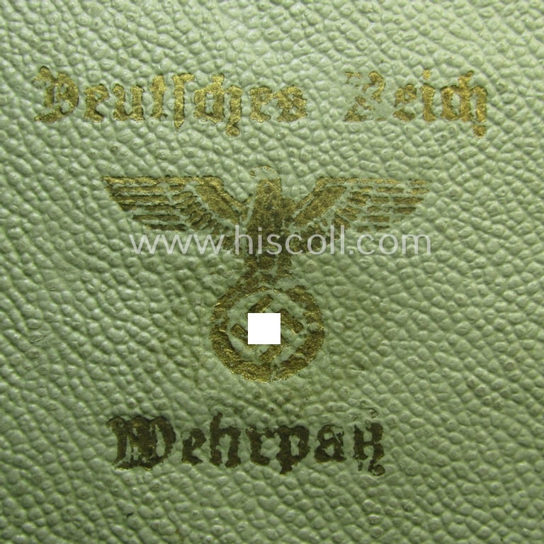 Period, WH (Heeres, LW, KM) beige-coloured- and/or carton- (ie. simulated) leather-based protective ID-document-cover (ie. 'Hülle') as was intended for storage of a: 'Wehrpass' (or: pay-book)