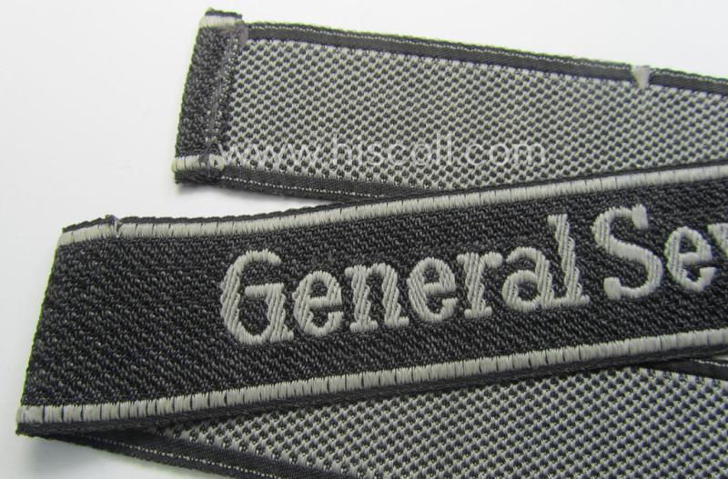 Waffen-SS, 1943-pattern cuff-title (ie. 'Ärmelstreifen') depicting the machine-woven Latin script text in silver-grey linnen as was specifically intended for usage by a member of the: 'SS-Frw.-Panzer-Grenadier-Regiment 48' - “General Seyffardt"