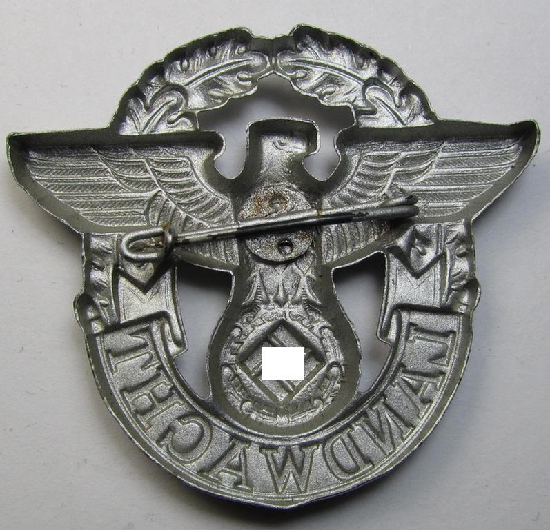Attractive - and typical zinc- ie. 'Feinzink'-based - 'Polizei'- (ie. police) eagle-badge being a silverish-grey-coloured- and/or non-maker-marked example depicting the text: 'Landwacht'