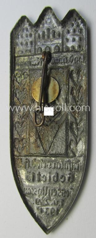 HJ (ie.'Hitlerjugend') related 'tinnie' ie. 'Veranstaltungsabzeichen': 'Aufmarsch der HJ - Gebiet 13 - Hessen-Nassau - 1. u.- 2.9.1934'