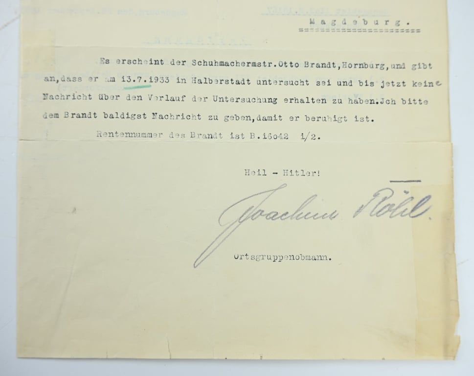 German NSDAP Letter NSKOV