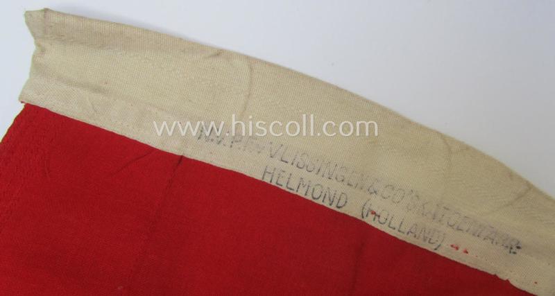 Medium-sized, WH (Kriegsmarine) so-called: 'Reichskriegsflagge' being a: 80 x 135 cms.- sized- and/or maker- (ie. 'N.V.P.F. v. Vlissingen en Co's Katoenfabr. - Helmond (Holland)') marked example