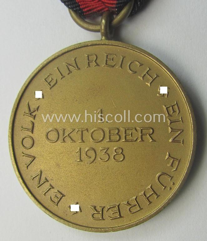 WH Czech-occupation- (ie. 'Anschluss'-) medal: '1. Oktober 1938' being a just moderately used example that came mounted onto its period ribbon as issued and/or recently found