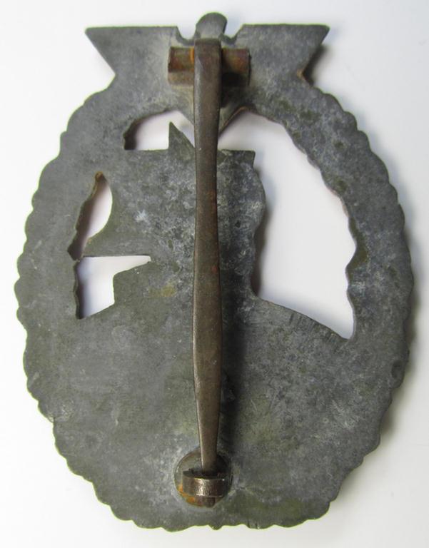 Superb, WH (Kriegsmarine) 'Hilfskreuzer-Kriegsabzeichen' (or: auxiliary-cruiser war-badge) being a typical, non-maker-marked- and/or: 'Feinzink'-based example as was produced by the: 'S&L'-company