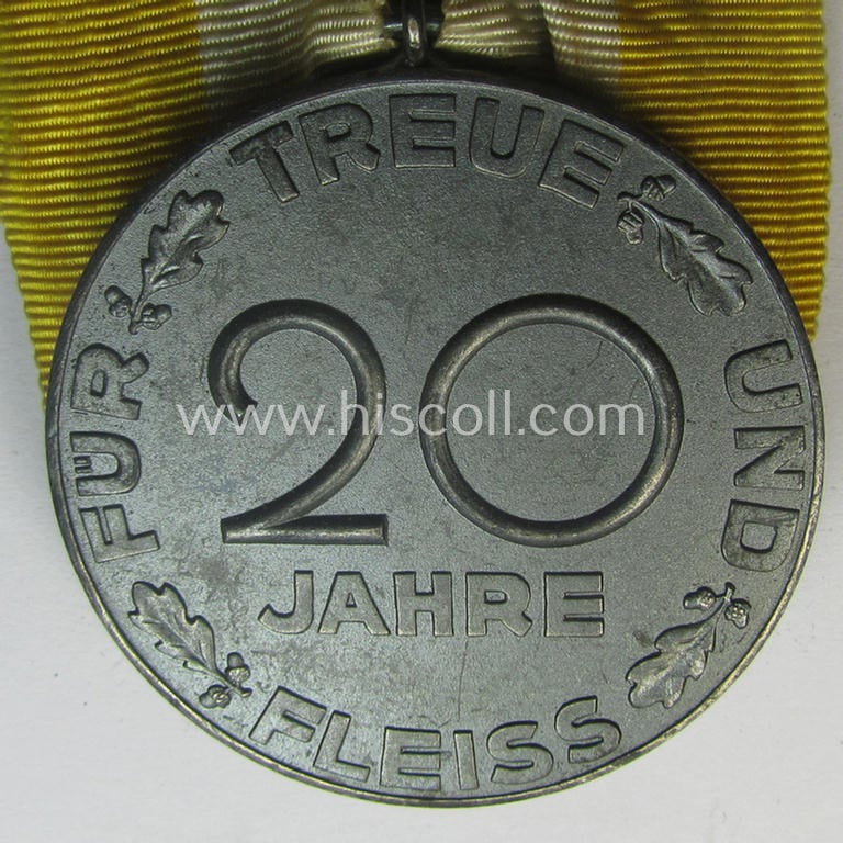 Darker-bronze-toned, typical 'Reichsnährstand'- (ie. 'RNSt.'-) related, (portable) loyal-service-award entitled: 'Reichsnährstand - Landesbauernschaft Schlesien - Für 20 Jahre Treue Dienste und Fleiss'
