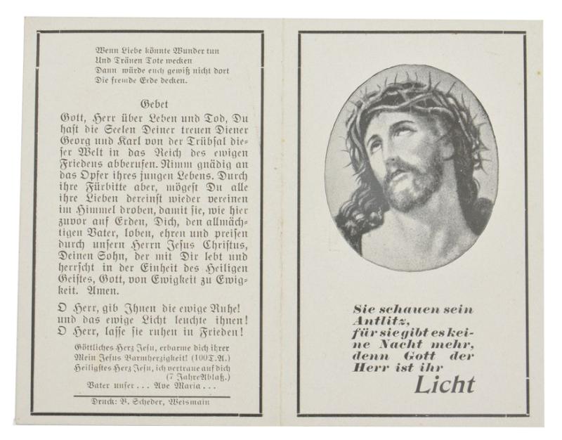 German WH Rememberance Deathcard Two Brothers