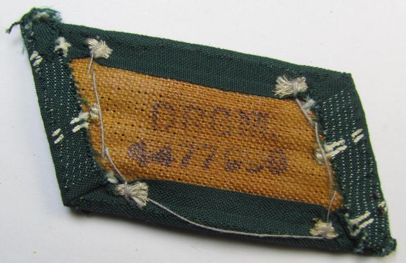 WH (Heeres) pair of (later-war-pattern) officers'-type collar-tabs (ie. 'Kragenspiegel für Offiziere') as was entirely executed in the neat 'BeVo'-weave pattern as was intended for an officer who served within the: 'Infanterie-Truppen'