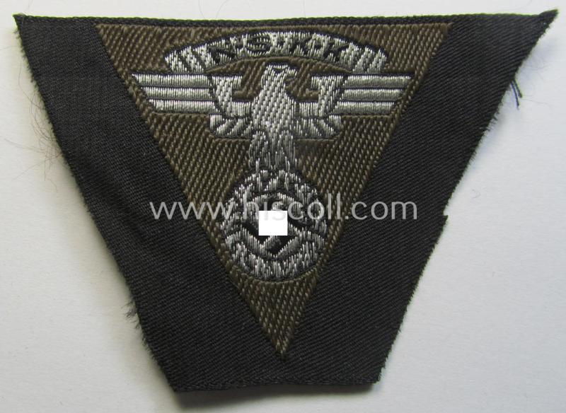 Attractive, so-called: N.S.K.K. (ie. 'National Socialistisches Kraftfahr Korps') side-cap-eagle (ie. 'Adler für N.S.K.K.-Schiffchen o. Lagermütze') being a 'flat-wire-woven'-example onto a darker-brown-coloured background
