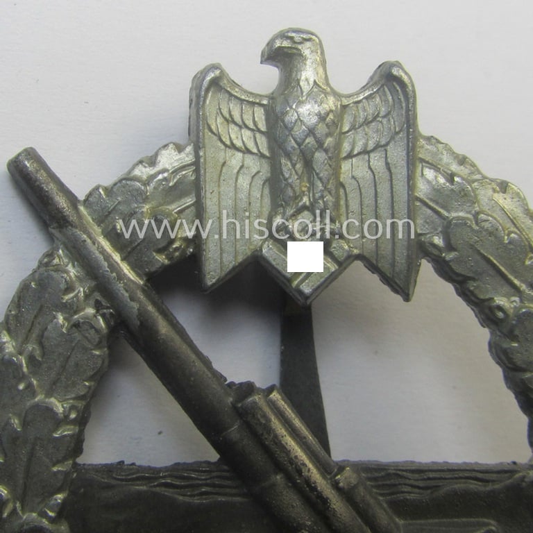 WH (Kriegsmarine) 'Marine-Artillerie-Abzeichen' being a typical zinc- (ie. 'Feinzink'-) based example by the desirable maker- (ie. 'Hersteller') 'Schwerin - Berlin'