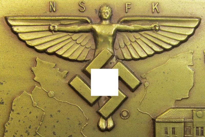 Superb, N.S.F.K.-related plaque (ie. 'Erinnerungs- o. nichttragbare Plakette') as was issued to commemorate a specific meeting ie. national rally entitled: 'Die Technikumstadt Mittweida - Wertungsplatz im Deutschland 1938'