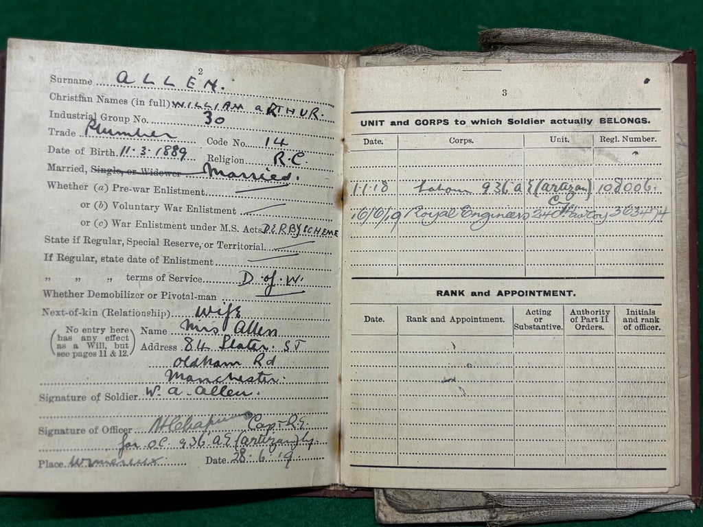 WW1 Paybook and Documents-363474 Sapper Allen RE