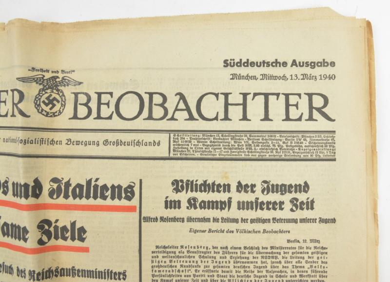 German Newspaper Volkischer Beobachter 13 March 1940