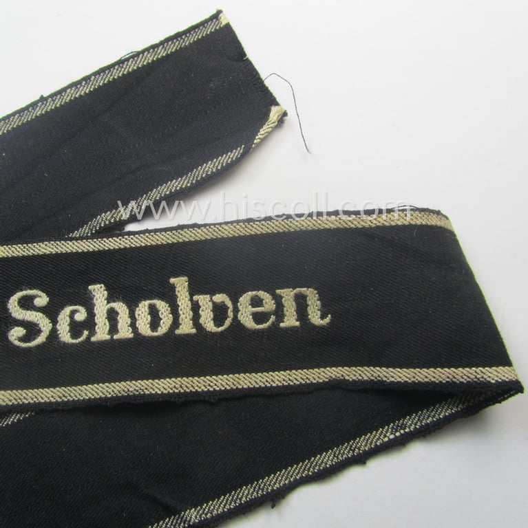 Never before seen - full length and with certainty very scarcely encountered! - neatly 'BeVo'-woven 'Ärmelstreifen' (ie. cuff-title) as was intended for the various (I deem merely civil) staffmembers serving within the: 'HY-Werk Scholven'