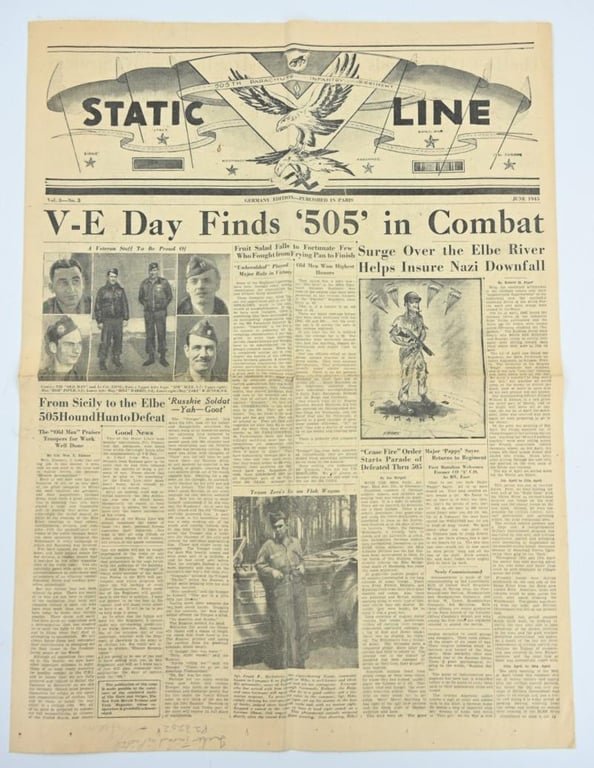 US WW2 505th Parachute Infantry Regiment Newspaper 'Static Line' Paris Edition