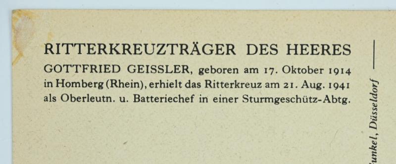 German WH Postcard Hauptmann 'Gottfried Geissler'