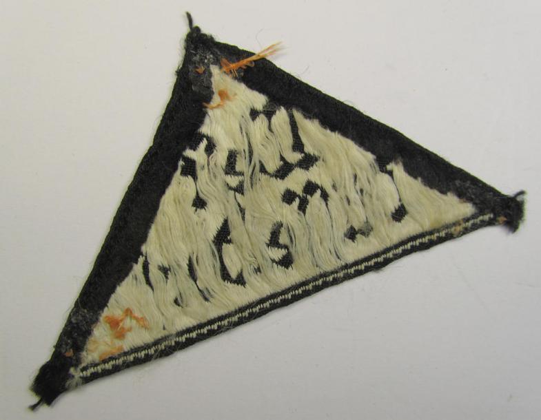 'HJ' ('Hitlerjugend') ie. 'BDM' ('Bund Deutscher Mädel'-) district-triangle (ie. 'Gebietsdreieck') entitled: 'West Düsseldorf' (being a minimally used- and/or worn example that regrettably misses its 'RzM'-etiket)