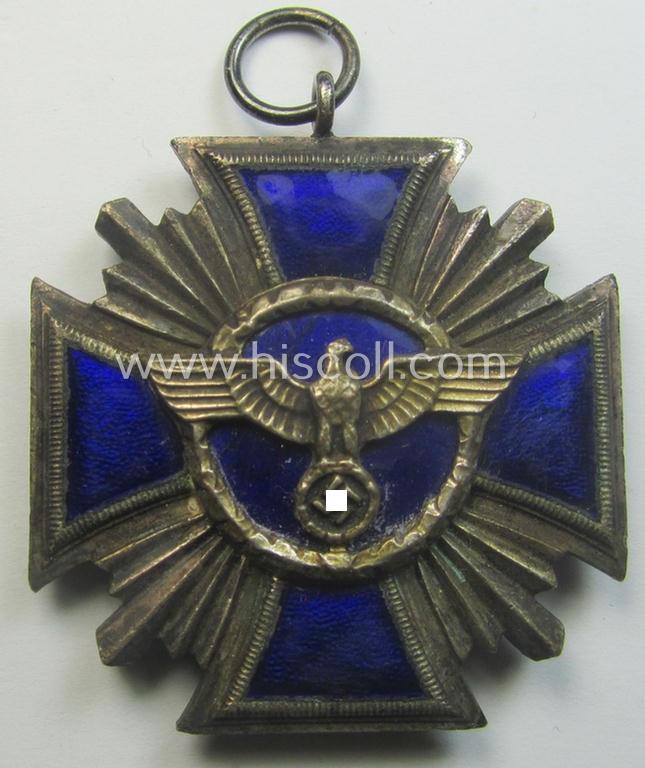 'N.S.D.A.P. Dienstauszeichnung in Silber' (ie. '2. Stufe für 15 Jahre t. D.') being a (typical) non-maker-marked- (and 'regular-weight') example that comes together with its period (regular-sized) ribbon as issued- and/or worn