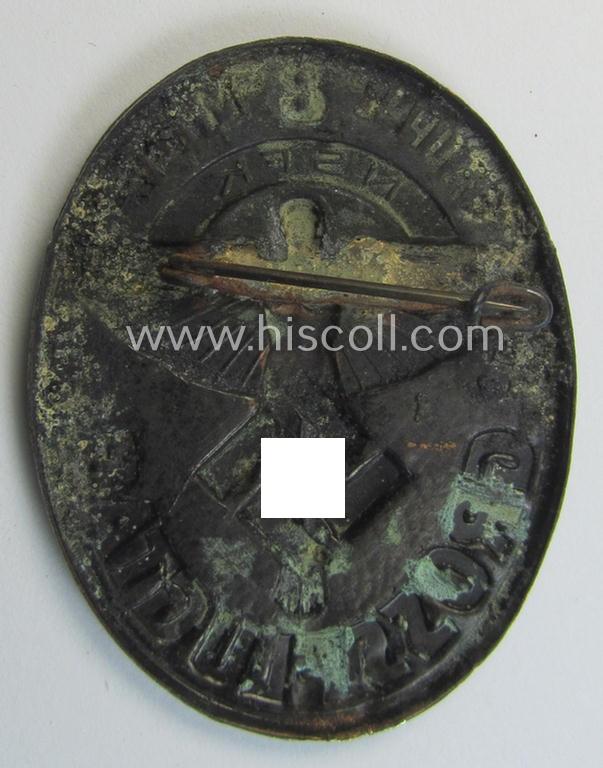 Attractive, reddish-bronze-toned N.S.F.K.-related day-badge (ie. 'tinnie') being a non-maker-marked example as was issued to commemorate a specific meeting ie. national rally entitled: 'N.S.F.K. Grossflugtag - Gruppe 8 Mitte'