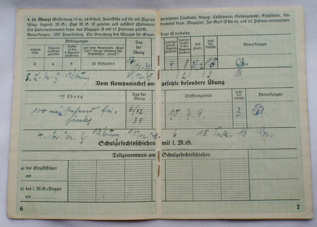 German Heer Shooting record book (Schießbuch für Erg. Schützen Kompanie)