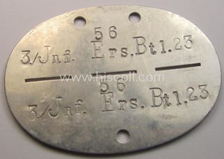 WH (Heeres) ie. 'Infanterie'-related ID-disc: '3./Jnf.Ers.Btl. 23'