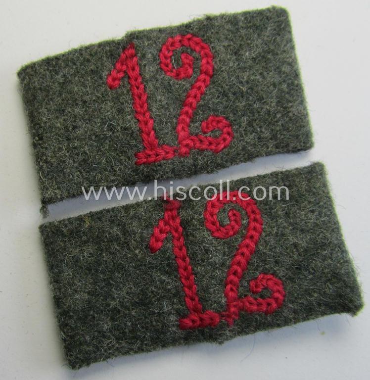 Pair of WH (Heeres) 'Veterinäre'-related, so-called: regimental shoulderstrap-'slip-ons' (ie. 'Schulterstück-Überschuben') as was intended for usage by a: 'Soldat des Veterinär-Abteilungs 12'