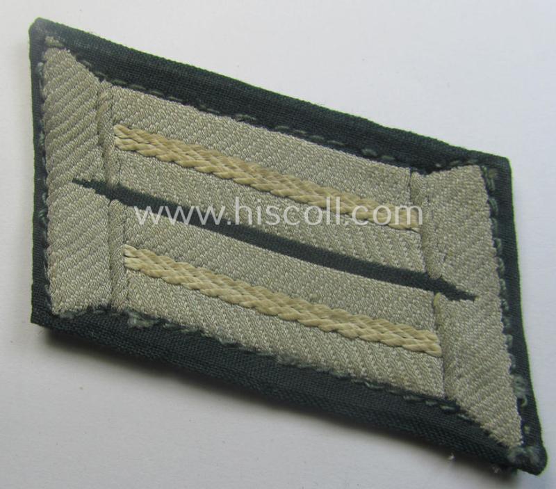 Truly used and/or tunic-removed, WH (Heeres) pair of (later-war-pattern) officers'-type collar-tabs (ie. 'Kragenspiegel für Offiziere') as executed in 'BeVo'-weave pattern as was intended for an officer serving within the: 'Infanterie-Trpn.'