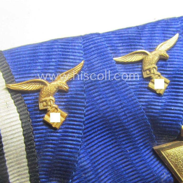 Superb, 5-pieced WWI- (ie. TR-) period, WH (Luftwaffe) medal-bar (ie. 'Ordenspange') resp. depicting an: 'EKII.Kl.', an: 'FKK 14-18 m. Schw.', a: WH (LW) 'DA 3. Stf.', a: WH (LW) 'DA 1. Stf.' and a Finish WWI-commemorative medal