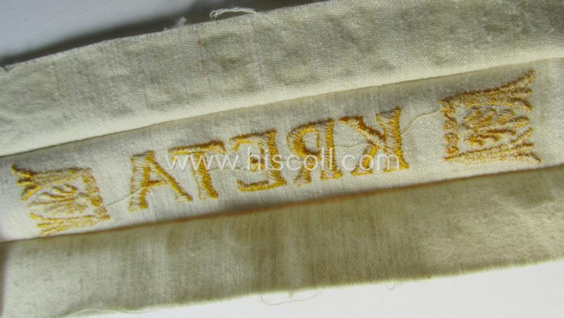 Stunning, WH (LW o. Heeres) cuff-title (ie. 'Ärmelstreifen') entitled: 'Kreta' that comes in a presumably issued- (albeit simply never used- ie. 'virtually mint'-), condition