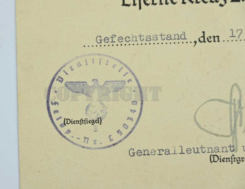German LW Fielddivision Certificate Iron Cross 2nd Class 'Rudolf Goldschmidt'